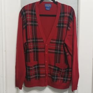 Pendleton 100% Lambwool Red Plaid Santa Academia Cardigan Sweater